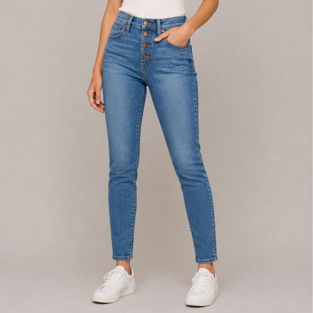 Madewell 10" High Rise Button Fly Skinny Magic Pocket Jeans Blue 26